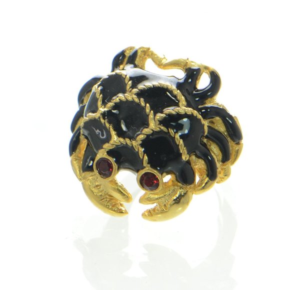 Kenneth Jay Lane FVX  KJL 22K Gold-Plated, Enamel & Faux Ruby Crab Ring - Picture 3 of 6